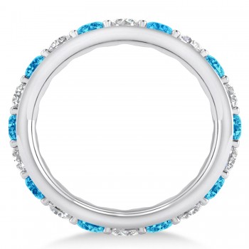 Diamond & Blue Topaz Eternity Wedding Band 14k White Gold (2.50ct)