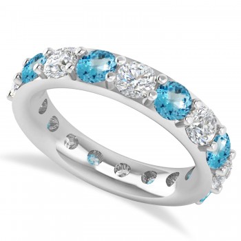 Diamond & Blue Topaz Eternity Wedding Band 14k White Gold (4.20ct)