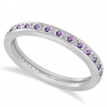 Diamond & Amethyst Eternity Wedding Band 14k White Gold (0.28ct)