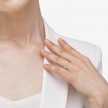 Diamond & Aquamarine Eternity Wedding Band 14k White Gold (0.59ct)