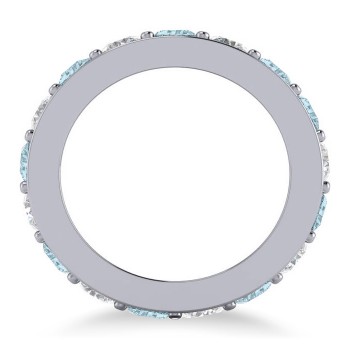 Diamond & Aquamarine Eternity Channel Wedding Band 14k White Gold (3.49ct)