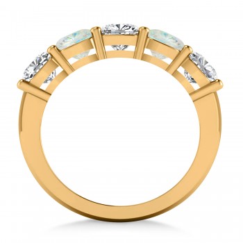 Cushion Diamond & Opal Five Stone Ring 14k Yellow Gold (2.70ct)