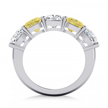 Cushion Yellow & White Diamond Five Stone Ring 14k White Gold (5.00ct)