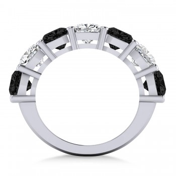 Cushion Black & Lab White Diamond Seven Stone Ring 14k White Gold (5.25ct)