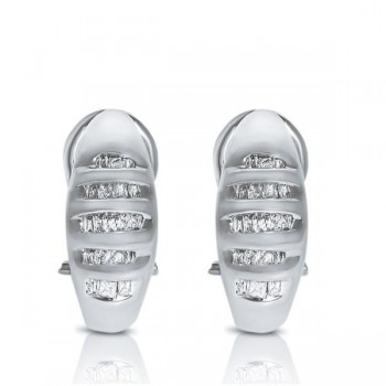 Ladies Baguette Diamond Earrings/Huggies in 14k White Gold (0.38ct.)