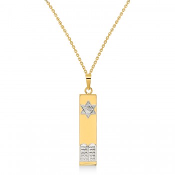 Mezuzah with Star of David & Torah Pendant Necklace 14K Two Tone Gold
