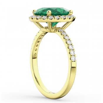 Oval Cut Halo Emerald & Diamond Engagement Ring 14K Yellow Gold 3.11ct