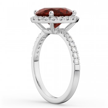 Oval Cut Halo Garnet & Diamond Engagement Ring 14K White Gold 3.31ct - SIZE 5
