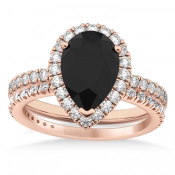 Black Diamond & Diamonds Pear-Cut Halo Bridal Set 14K Rose Gold (2.78ct)