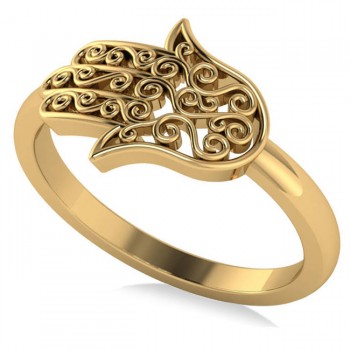 Hand of God Hamsa Swirl Design Spiritual Fashion Ring 14k Yellow Gold