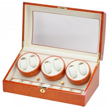 Six Watch Winder & Watch Storage in Burl Wood