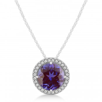 Lab Alexandrite Floating Solitaire Halo Pendant Necklace 14k White Gold (2.04ct)