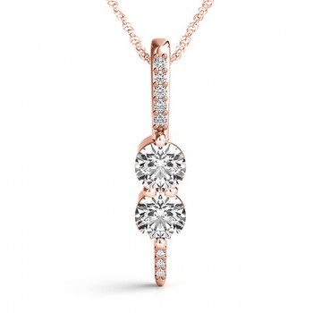Two Stone Diamond Drop Pendant Necklace 14k Rose Gold (0.34ct)