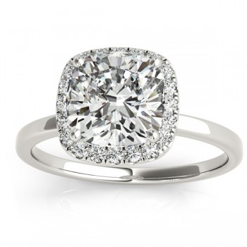 Cushion Diamond Halo Engagement Ring 14k White Gold (0.15ct)