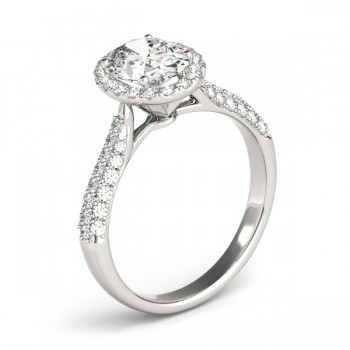 Oval-Cut Halo Pave Diamond Engagement Ring Platinum (1.32ct)