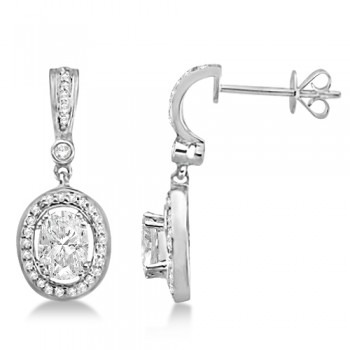 Oval Shaped Moissanite & Round Diamond Earrings 14K White Gold 1.97ctw