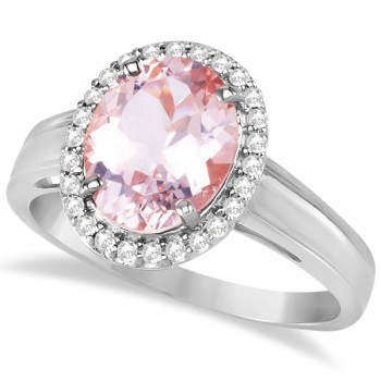 Diamond and Oval Pink Morganite Ring in 14K White Gold (2.43ct)