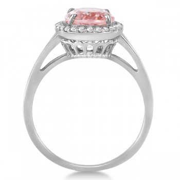 Diamond and Oval Pink Morganite Ring in 14K White Gold (2.43ct)