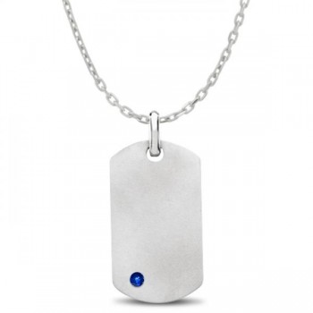 Engravable Dog Tag Pendant w/ Blue Sapphire in Sterling Silver 0.15