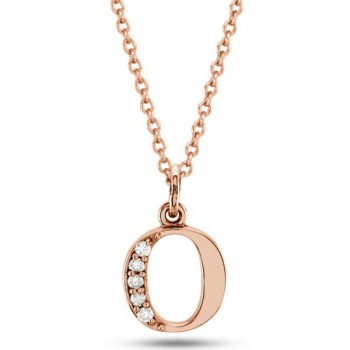 Lowercase "O" Diamond Block Letter Initial Pendant in 14k Rose Gold
