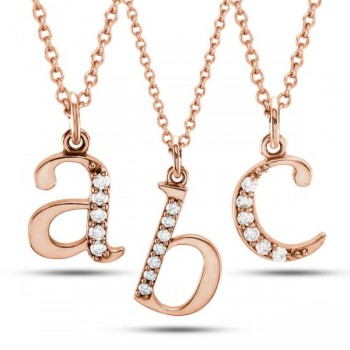 Lowercase "O" Diamond Block Letter Initial Pendant in 14k Rose Gold
