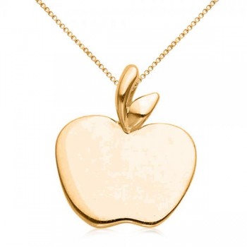 Solid Apple Pendant Necklace in Plain Metal 14k Yellow Gold