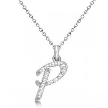 Personalized Diamond Script Letter P Initial Necklace in 14k White Gold