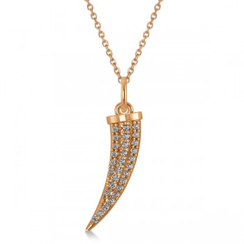 Diamond Accented Italian Horn Drop Pendant 14k Rose Gold (0.22ct)