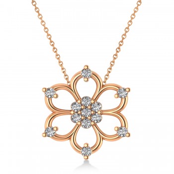 Diamond Six-Petal Flower Pendant Necklace 14k Rose Gold (0.26ct)