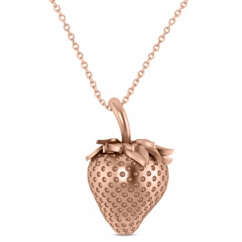 Strawberry Charm Pendant Necklace 14K Rose Gold