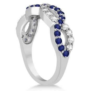 Custom-Made Eternity Blue Sapphire Twisted Infinity Diamond Ring in 14k White Gold (2.18ct)