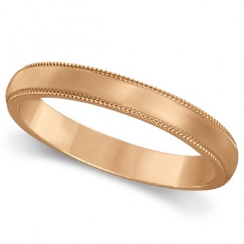 18k Rose Gold Wedding Band Dome Comfort-Fit Milgrain (3mm)