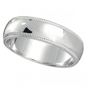 Men's Wedding Band Dome Comfort-Fit Miligrain 14k White Gold (6 mm) Size 6