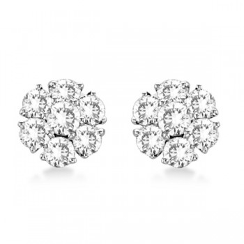 Diamond Flower Cluster Earrings in 14K White Gold (3.00ct)