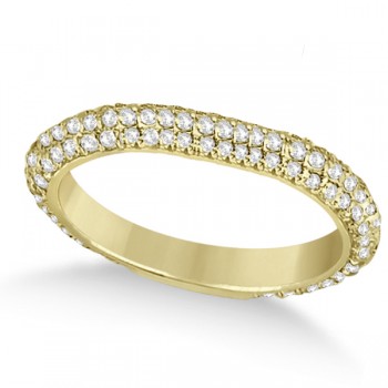 Eternity Pave Set Trio Diamond Wedding Band 14k Yellow Gold (0.75ct)