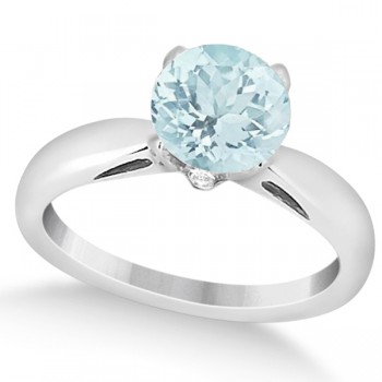 Classic Solitaire Diamond & Aquamarine Engagement Ring 14k White Gold (0.26ct)