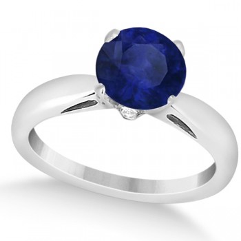Classic Solitaire Diamond & Blue Sapphire Engagement Ring 14k White Gold (0.26ct)