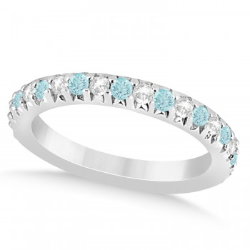 Aquamarine & Diamond Accented Wedding Band 14k White Gold 0.60ct