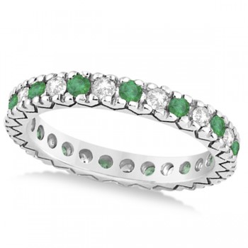 Diamond & Emerald Pave Eternity Wedding Band 14k White Gold (0.45ct) 