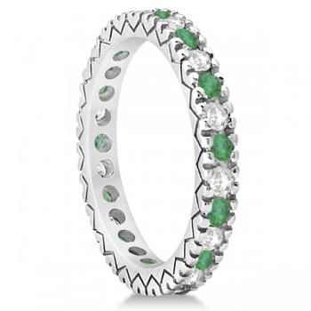 Diamond & Emerald Pave Eternity Wedding Band 14k White Gold (0.45ct) 