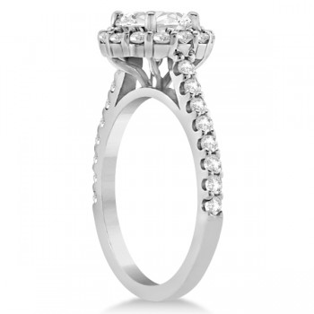 Round Pave Halo Diamond Engagement Ring Setting 14K White Gold (0.74ct)