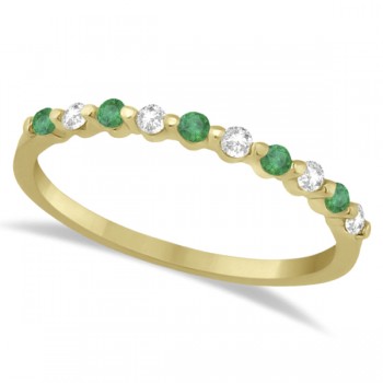 Diamond and Emerald Semi-Eternity Wedding Band 14K Yellow Gold (0.30ct) size 4.5