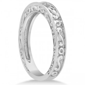Hand-Carved Infinity Design Filigree Wedding Band in 14k White Gold