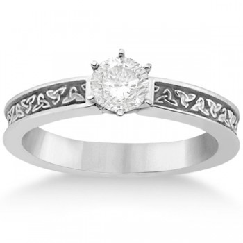 Carved Celtic Solitaire Engagement Ring Setting in Palladium