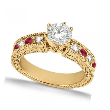 Antique Diamond & Ruby Engagement Ring 18k Yellow Gold (1.00ct) Size 7