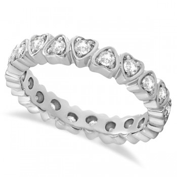Pave Set Heart Shaped Diamond Eternity Ring 14k White Gold (0.60ct)