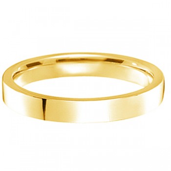 14k Yellow Gold Plain Wedding Band Flat Comfort Fit Plain Ring (3mm)