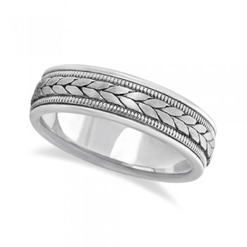 Men's Satin Finish Rope Handwoven Wedding Ring 14k White Gold (6mm)