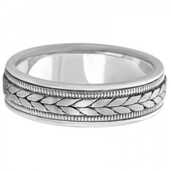 Men's Satin Finish Rope Handwoven Wedding Ring 14k White Gold (6mm)