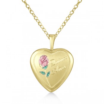 Hand Engraved Heart Shaped Quince Anos Locket Pendant Gold Vermeil